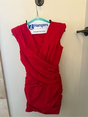 Balmain Red Draped Sleeveless Mini Dress